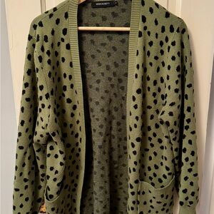 MEROKEETY Women's Green and Black Cardigan Sweater Size Large